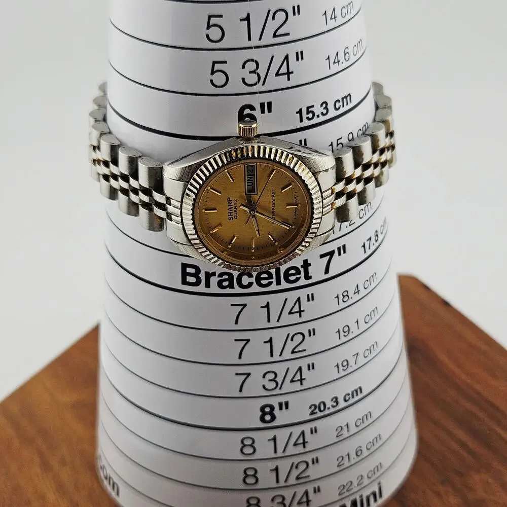 Vintage Sharp Silver tone Watch Yellow Date Dial Old Fashioned Grandpacore Retro
